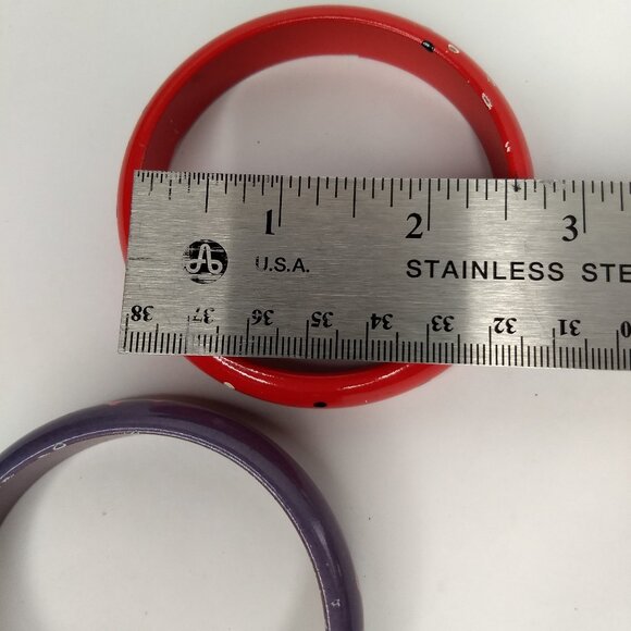 Painted Wood Stacking Bangle Bracelet Lot Purple Red 80s 90s Retro Kidcore Fun - Picture 12 of 15